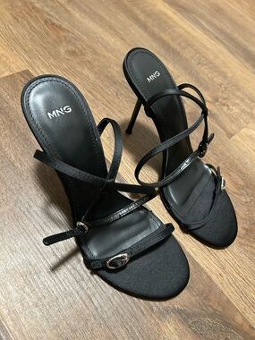 Mango Black Strappy High-Heel Sandals